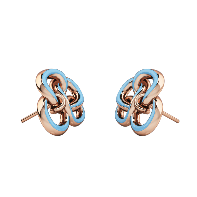 1986 Wiggle Wiggle Memory Knot Baby Blue Enamel & Rose Gold Stud Earring 