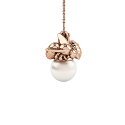 1986 Bee 93° Twin Bee Pendant with 10mm white pearl in Rose Gold