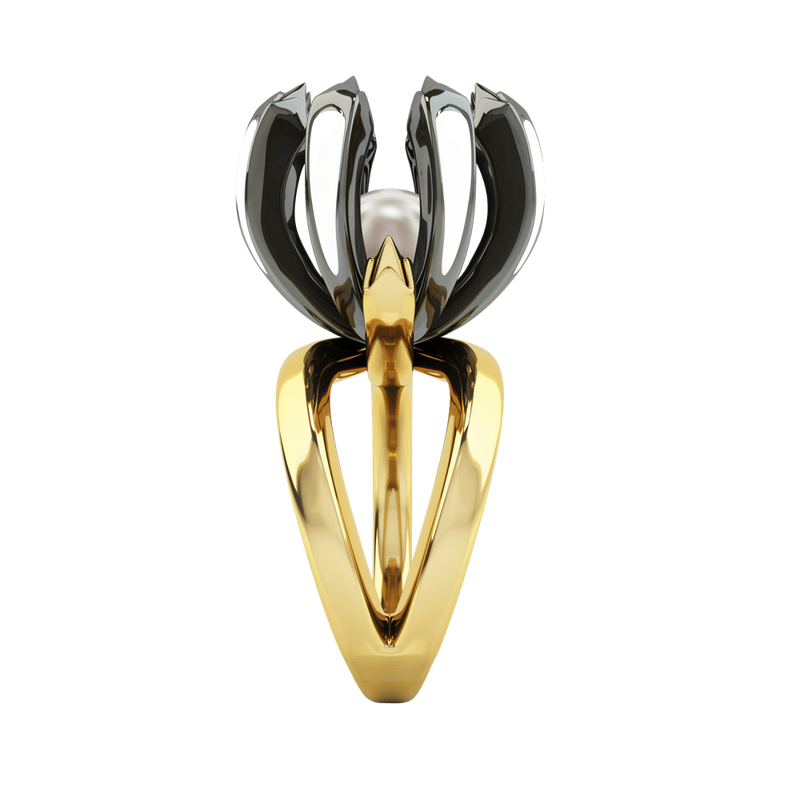 1986 Rebellion Twisted Claw Ring in white enamel in Yellow Gold & Black Rhodium