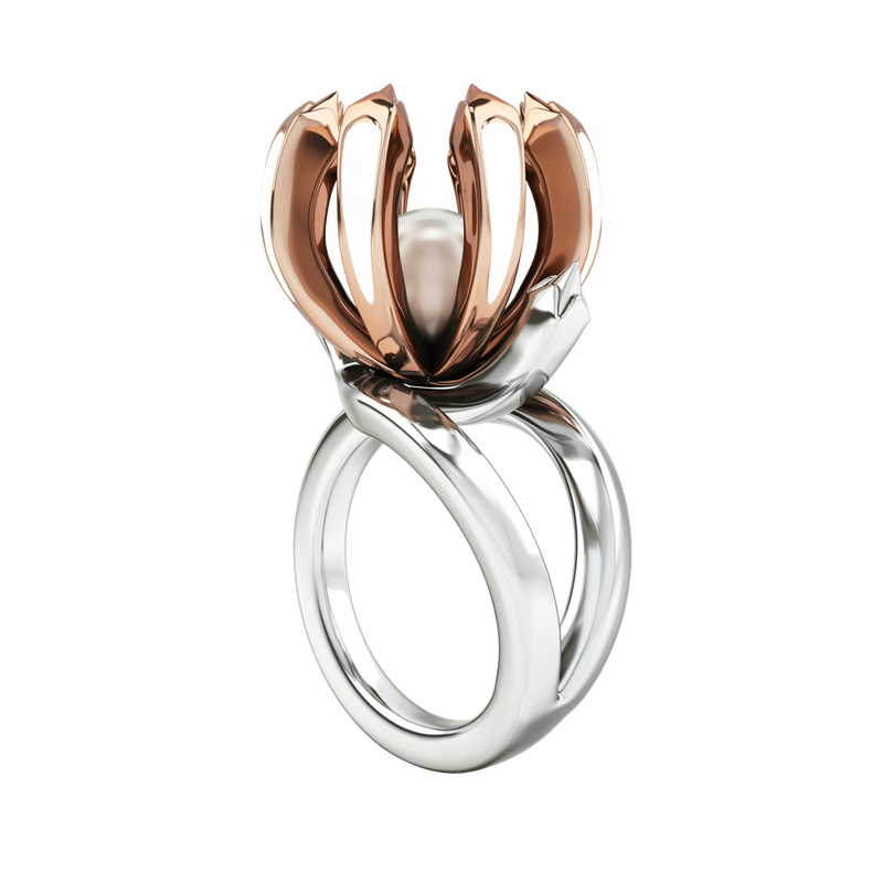 1986 Rebellion Twisted Claw Ring in white enamel in Rose Gold & Rhodium