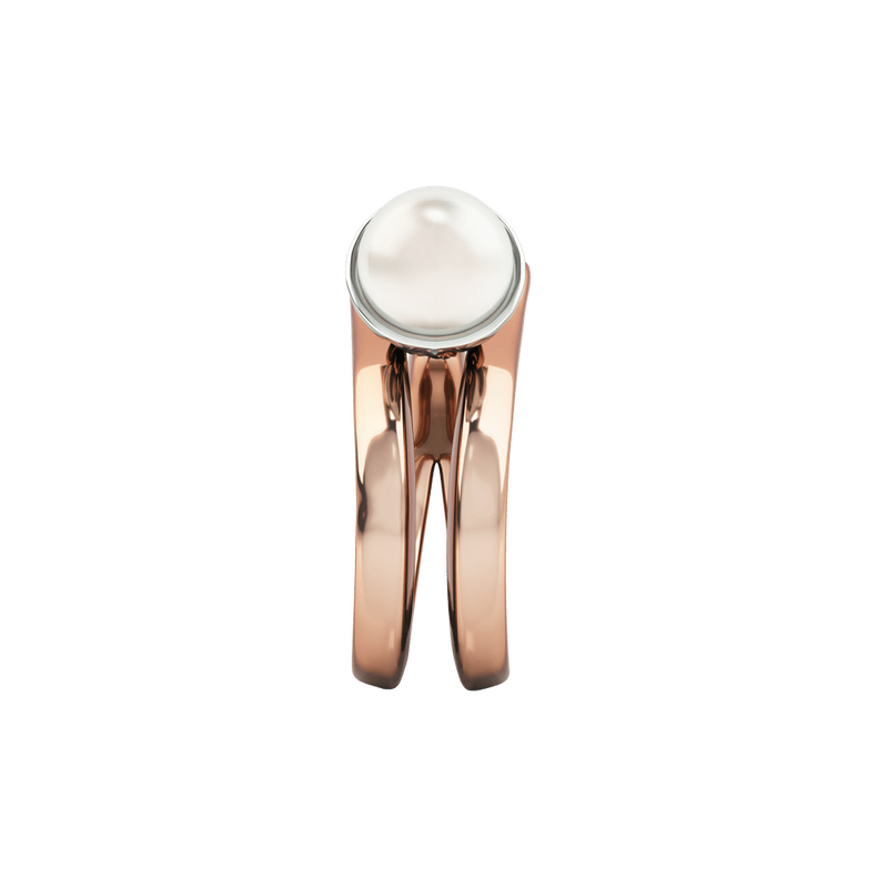 1986 Rebellion Mirror Ring with 8 millimetre white pearl in Rose Gold & Rhodium