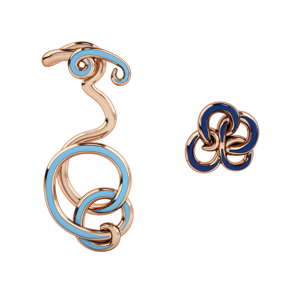 1986 Wiggle Wiggle Twist & Hug Royal Blue Enamel & Rose Hook on Earring Pairing with Stud earrings 
