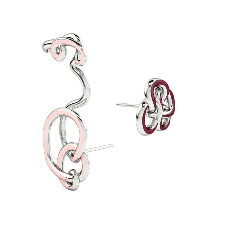 1986 Wiggle Wiggle Twist & Hug Earrings Baby Pink Enamel & Rhodium Earring