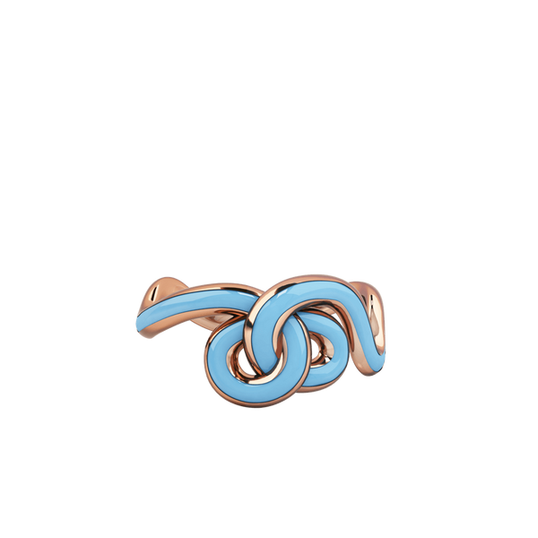 1986 Wiggle Wiggle Knot Baby Blue Enamel & Rose Gold Ring