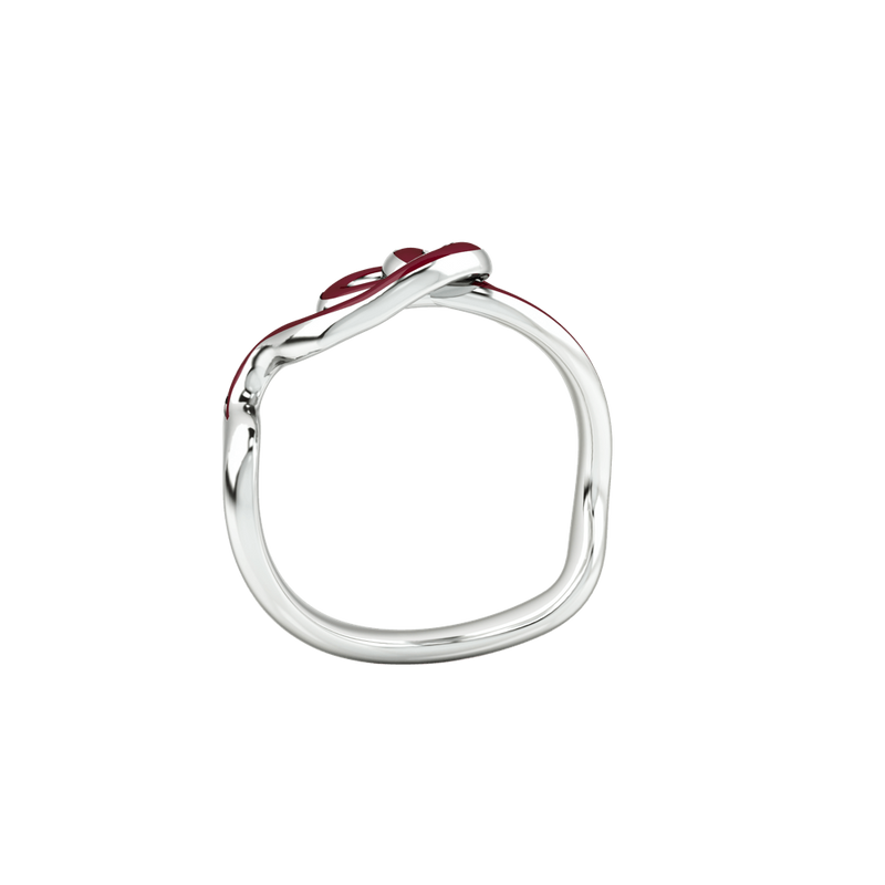 1986 Wiggle Wiggle Knot Wine Red Enamel & Rhodium Ring