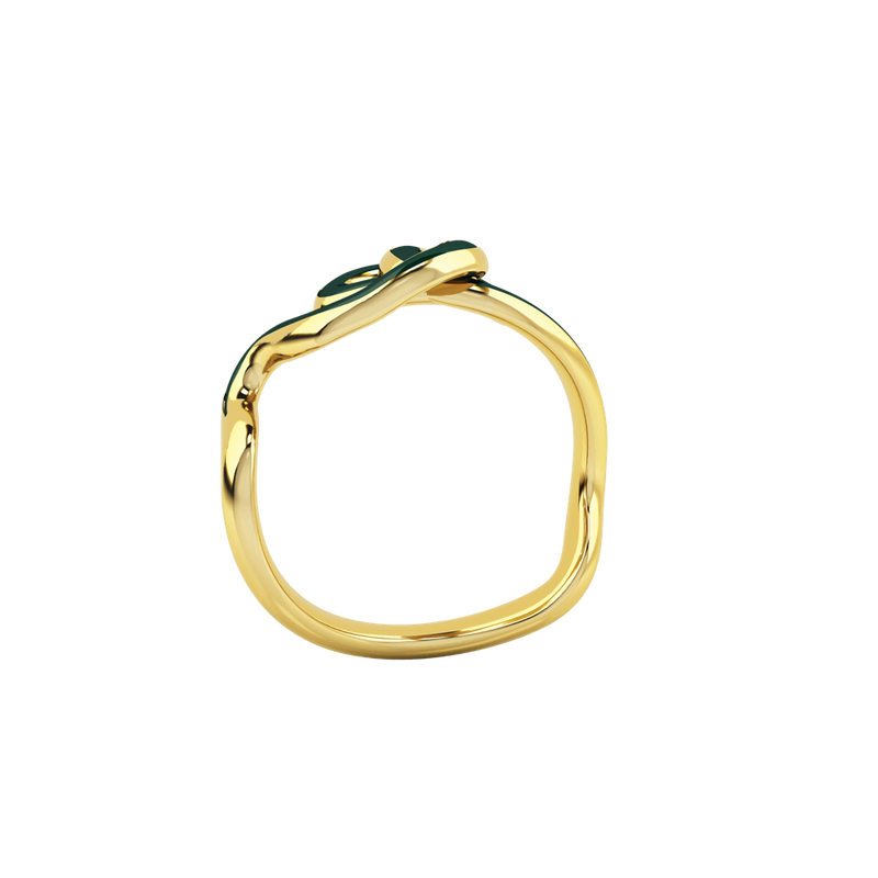 1986 Wiggle Wiggle Knot Emerald Green Enamel & Gold Ring