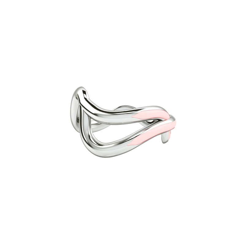 1986 Wiggle Wiggle Thread Baby Pink Enamel & Rhodium Ring