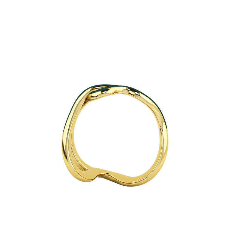 1986 Wiggle Wiggle Thread Emerald Green Enamel & Yellow Gold Ring