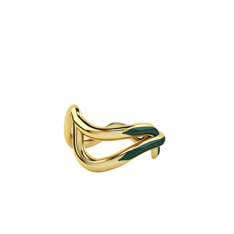 1986 Wiggle Wiggle Thread Emerald Green Enamel & Yellow Gold Ring