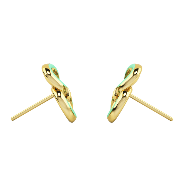 1986 Wiggle Wiggle Memory Knot Baby Green Enamel & Gold Stud Earring