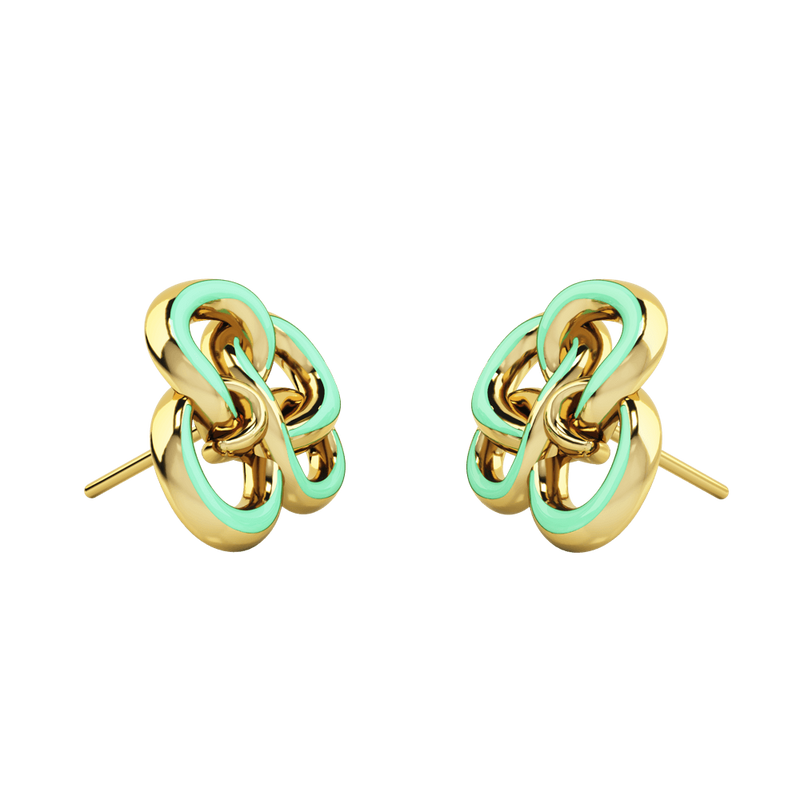 1986 Wiggle Wiggle Memory Knot Baby Green Enamel & Gold Stud Earring