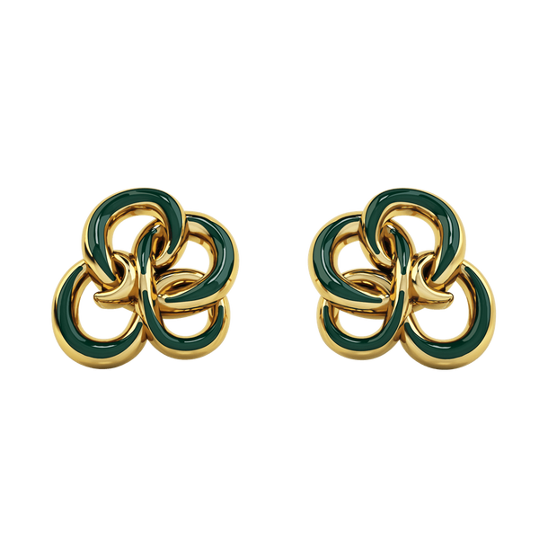 1986 Wiggle Wiggle Memory Knot Emerald Green Enamel & Gold Stud Earring