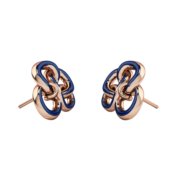 1986 Wiggle Wiggle Memory Knot Stud Earring Royal Blue Enamel & Rose Gold