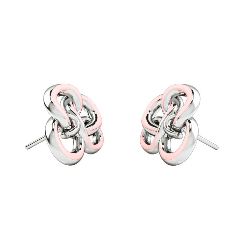 1986 Wiggle Wiggle Memory Knot baby Pink Enamel & Rhodium Stud Earring