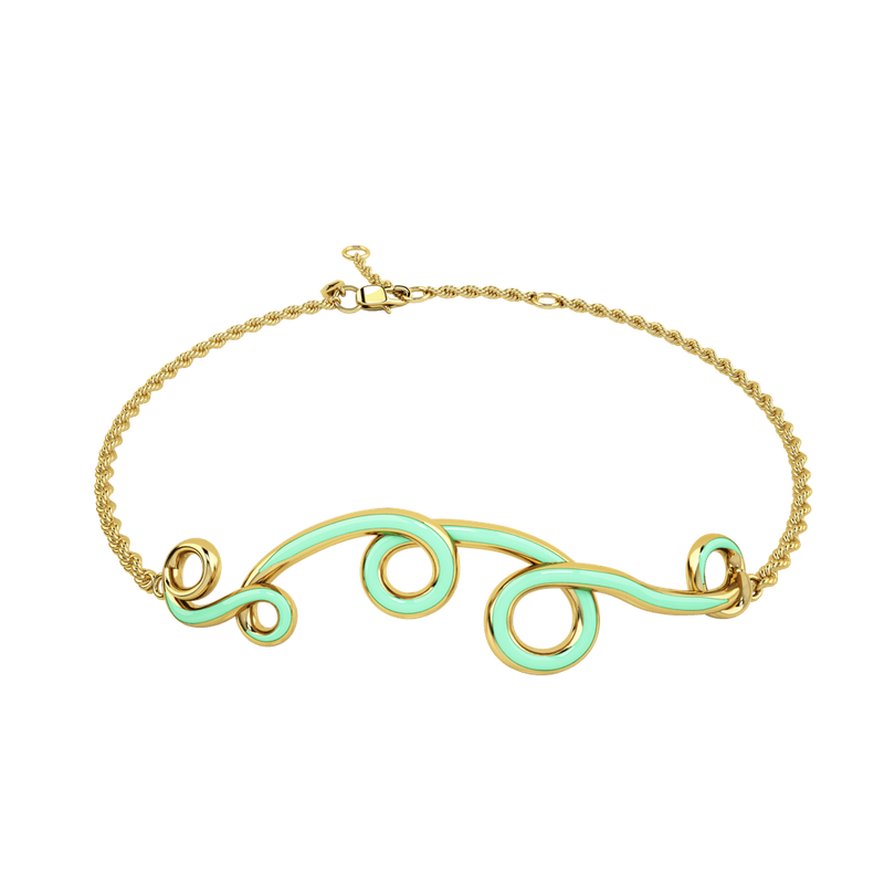 1986 Wiggle Wiggle bracelet Baby Green Enamel & Gold