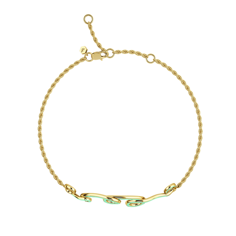 1986 Wiggle Wiggle bracelet Baby Green Enamel & Gold